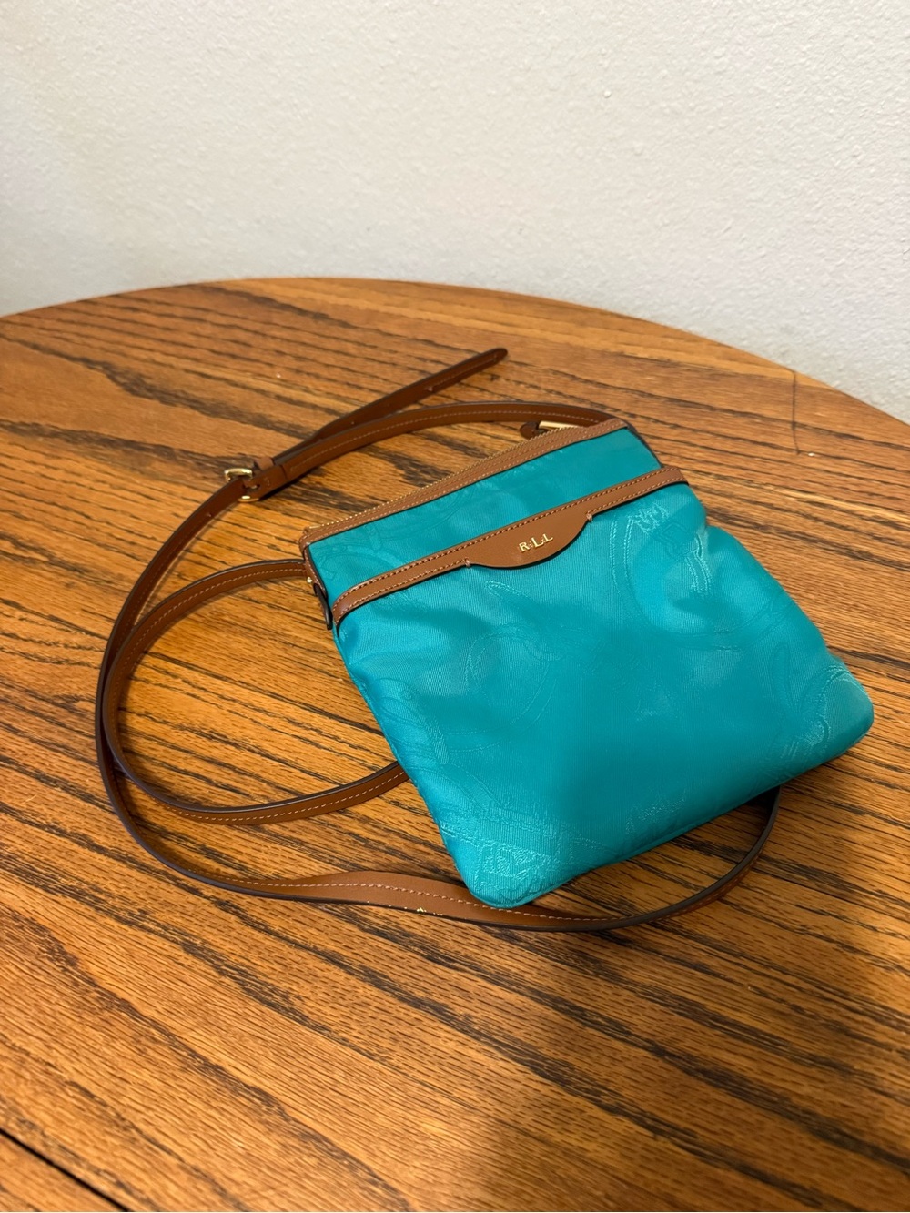 Vintage 90s minimalist Tommy Hilfiger Turquoise Crossbody Bag with Brown Trim